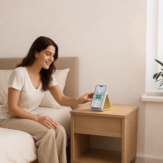 Housbay Sound Machine with Magnetic Wireless Charger for iPhone, 2-in-1 Design for Clutter-Free Nightstand, Dual-Speaker Stereo Sound for Sleeping - Cream
