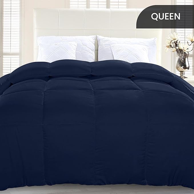 Utopia Bedding Queen Comforter Duvet Insert, Quilted Navy Comforter with Corner Tabs, Box Stitched Down Alternative Comforters Queen Size 88 x 88 inches