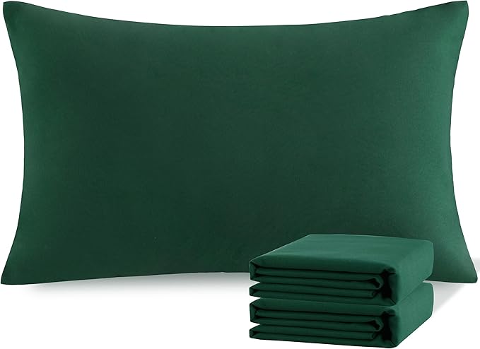 NTBAY Standard Pillowcase Set - 2 Pack Brushed Microfiber 20x26 Pillowcases - Soft, Wrinkle-Free, Fade-Resistant, Stain-Resistant, Dark Green Pillowcases with Envelope Closure - 20x26 Inches