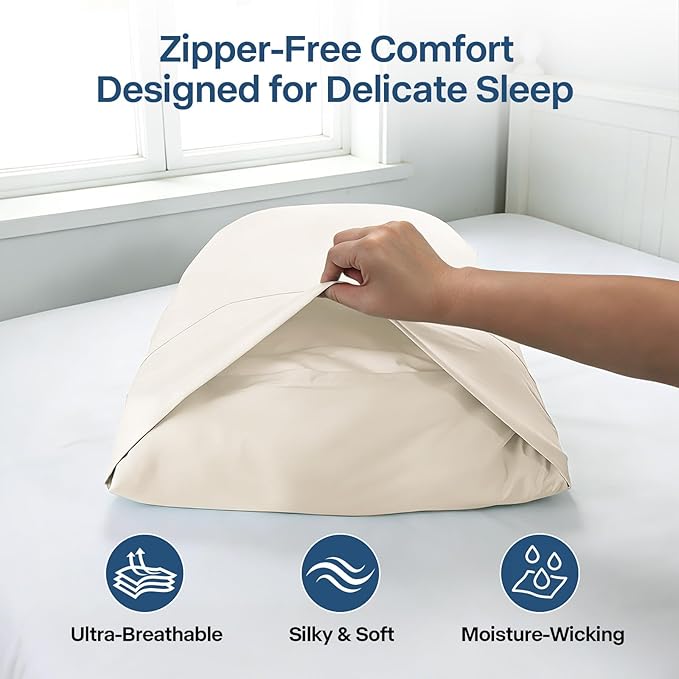 Premium Cooling Pillowcases Standard Size Set of 2 for Hot Sleeper&Night Sweats Beauty Sleep Reduce Wrinkles&Frizz Softer Than Silk Pillow Cover Oeko-TEX Certified Champagne Breathable