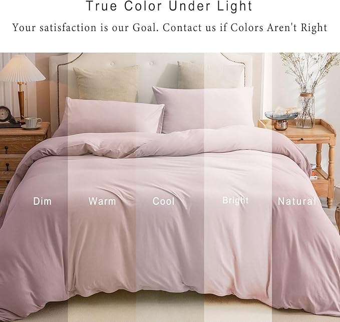 PURE ERA Jersey Knit Duvet Cover Set 100% T-Shirt Cotton Super Soft Comfy 3pc Bedding Set with Zipper Closure (Solid Light Pink, Queen, 90"X90")