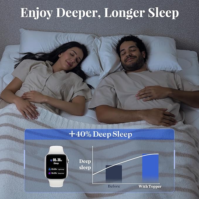 OhGeni Cooling 5 Inch Twin XL Dual Layer Mattress Topper, 3 Inch Egg Crate Gel Memory Foam, 2 Inch Pillow Top Pad, College Dorm Essentials Bedroom Mattresses Cover, Sleep Comfort and Back Pain Relief