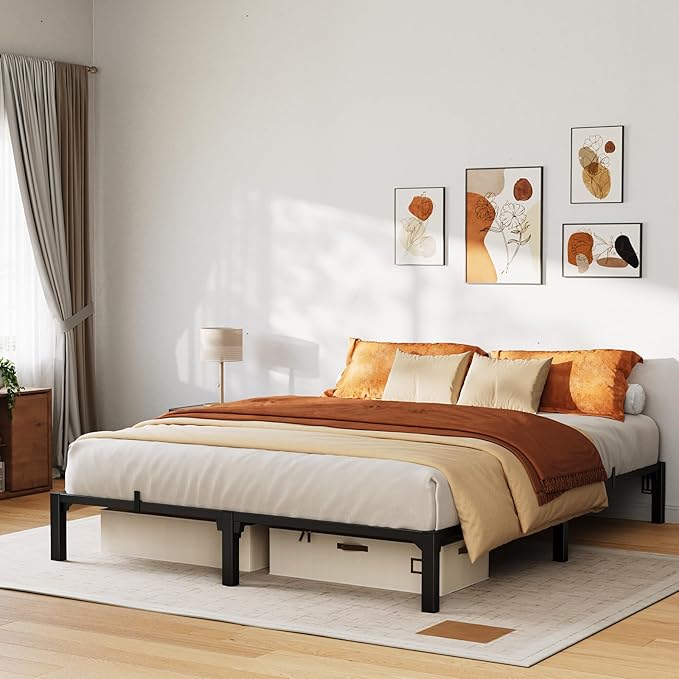GarveeHome 10 Inch Queen Bed Frame, Heavy Duty Metal Platform Bed Frame with Iron Slat Support, No Box Spring Needed, Tool-Free Assembly, Supports 800 Lbs