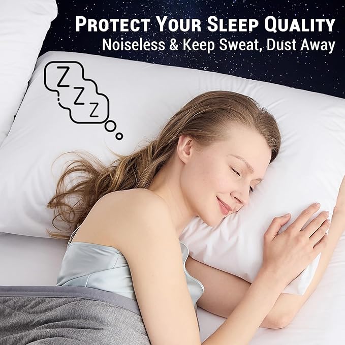Gogreen Bamboo Rayon Waterproof Pillow Protector, Breathable Pillow Cover, Cooling Pillow Case Protector with Zipper, Super Soft Pillow Case Cover with Zipper (4 Packs, Queen 20"x30", White)