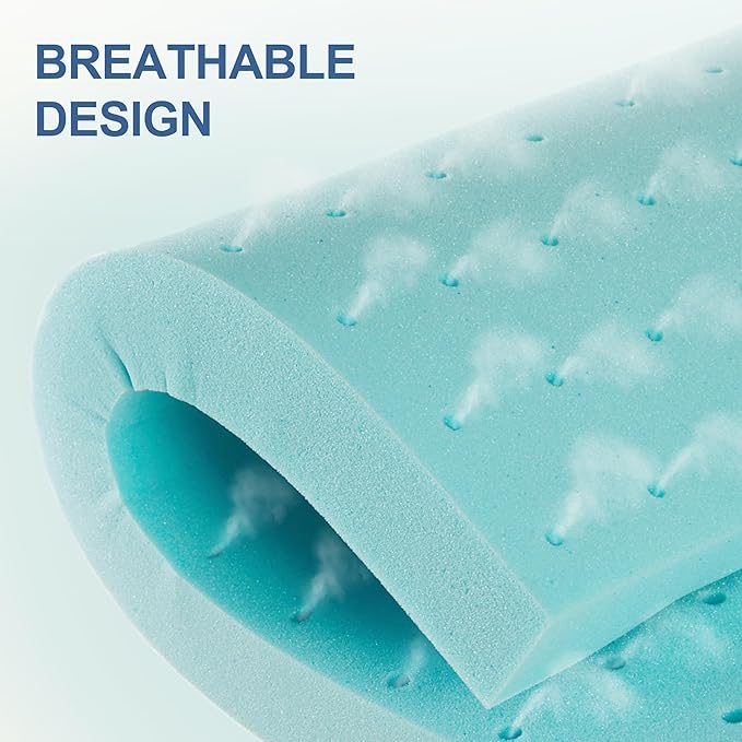 Eiayeebil 2 Inch Memory Foam Mattress Topper King, Mattress Pad Gel Infused Foam Bed Topper, Ventilated Soft Blue,King Size