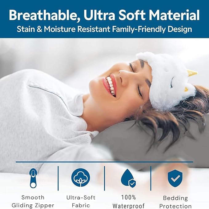 Guardmax Waterproof Pillow Protector Grey King Size - Zippered Bed Bug Pillow Protector 6 Pack - Hypoallergenic Pillow Case Cover Protects from Bedbug, Dust Mite, and Liquid Spills - (20 X 36)