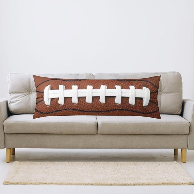 American Football Body Pillow Cover - Rugby Leather Lace Fun Traditional Sport Ball Long Pillow Case with Zipper Decorative Soft Bedding Pillowcase Rectangle Cushion Case for Bedroom, Sofa, 20"x54"
