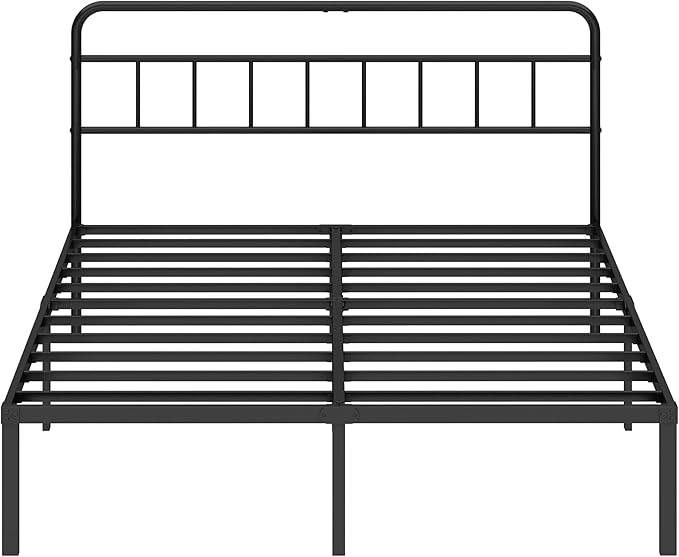 Queen Bed Frame with Classic Headboard,Strong Metal Slats Support,Under Bed Storage Space,No Box Spring Needed,Easy to Assemble,Black