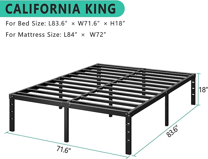 HLIPHA Metal Platform Bed Frame 14 Inch Tall,No Box Spring Needed,King Size Bed with Heavy Duty Strong Support Slats,Easy to Assemble,Black