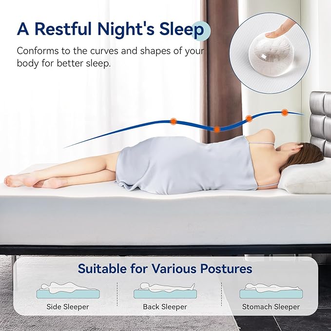 Amazon Basics Medium Firm Memory Foam Mattress, Breathable, 10 Inch, Queen, White/Grey