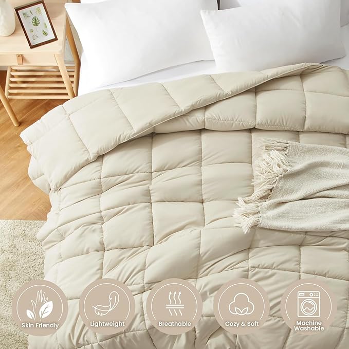 Homelike Moment Oversized King Comforter - Beige Duvet Insert Down Alternative Bed Oversize King Comforter, Lightweight Bedding Comforters Quilted Soft All Season Beige