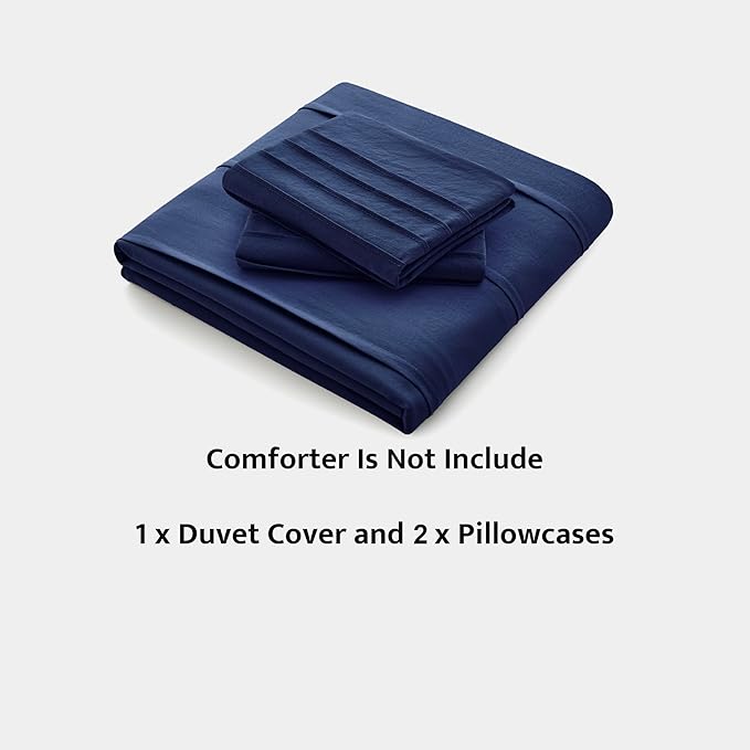 Oli Anderson Navy Blue Duvet Cover Queen Size - Pleated Queen Duvet Cover, 3PCS Soft and Breathable Textured Bedding Set with Zipper Closure(Navy Blue,90"x90")