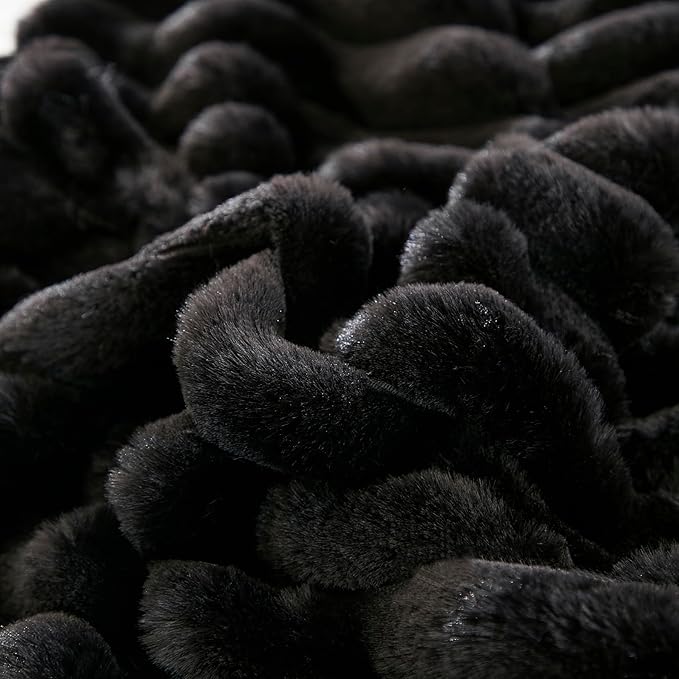 JAUXIO Faux Fur Fluffy Body Pillow Cover Luxury Textured Vertical Stripe Plush Decorative Body Pillowcase, Ultra Soft and Cozy Zipper Closure 21 x 54 Inches, Black