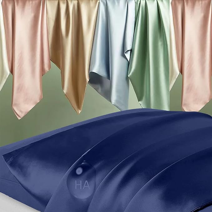 Silk Pillowcase 2 Pack, Natural Mulberry Silk Pillow Case, Anti Acne Silk Pillowcase for Hair and Skin, King Size Silk Satin Pillowcase Set of 2 with Hidden Zipper, Gifts for Women Men,Navy Blue