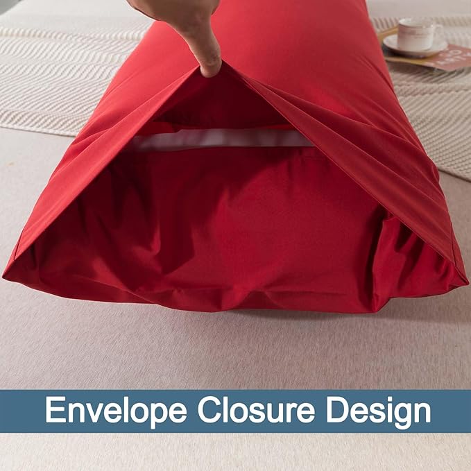 WhatsBedding Body Pillow Cover Cotton Fabric, Long Pillowcase Breathable & Skin-Friendly, Envelope Closure - Red (20x54 inch)