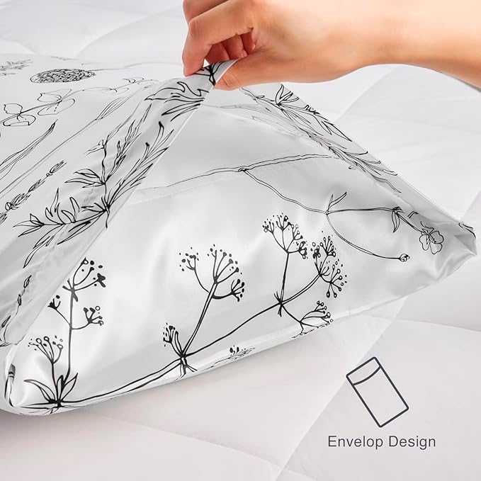 EXQ Home Silky Satin Pillowcase for Hair and Skin,Pillow Cases Standard Size Set of 2 Satin Pillow Case 2 Pack with Envelope Closure Flowers with White Background