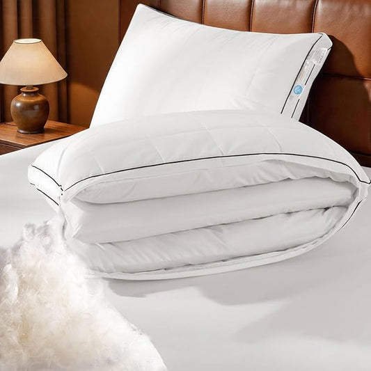3 in 1 Adjustable Goose Down Pillows Queen Size Set of 2, Cooling Cover Bed Pillows, Fluffy Soft Feather Down Pillow for Back, Stomach or Side Sleepers, 20" x 30"
