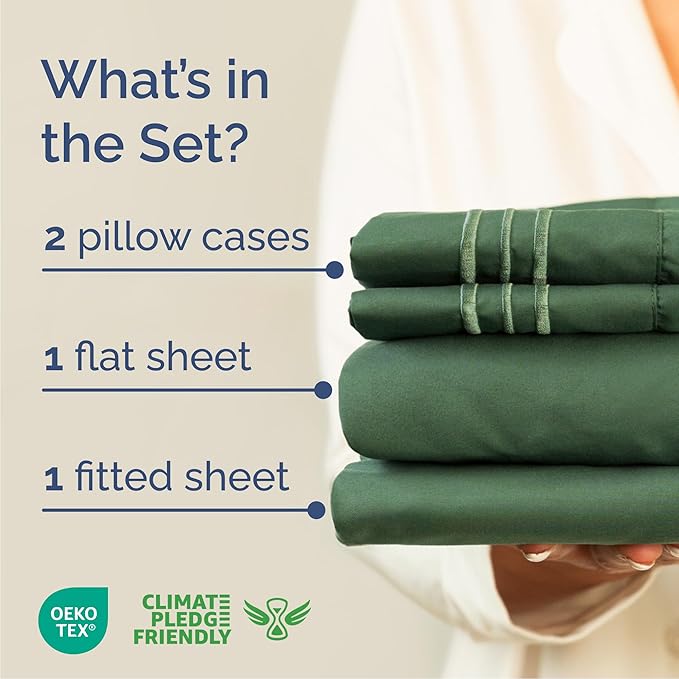 Queen Size 4 Piece Sheet Set - Comfy Breathable & Cooling Sheets - Hotel Luxury Bed Sheets for Women & Men - Deep Pockets, Easy-Fit, Soft & Wrinkle Free Sheets - Emerald Green Oeko-Tex Bed Sheet Set