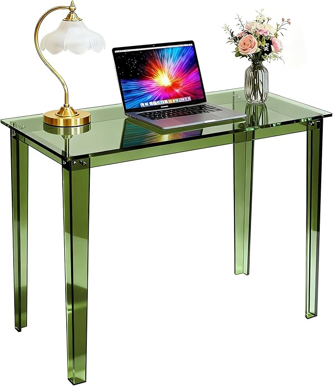 Acrylic Desk, Clear Modern Writing Table for Home Office (Green, Nomal)