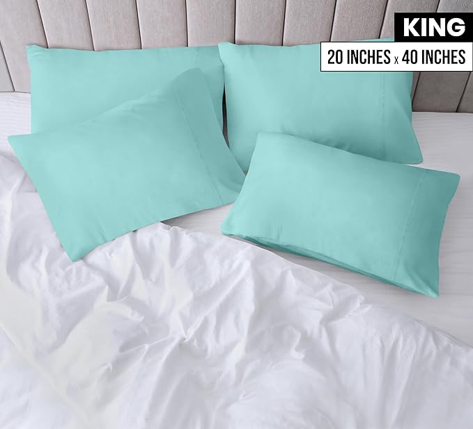 Utopia Bedding King Pillow Cases - 4 Pack - Envelope Closure - Soft Brushed Microfiber Fabric - Shrinkage and Fade Resistant Pillow Covers King Size 20 X 40 Inches (King, Spa Blue)
