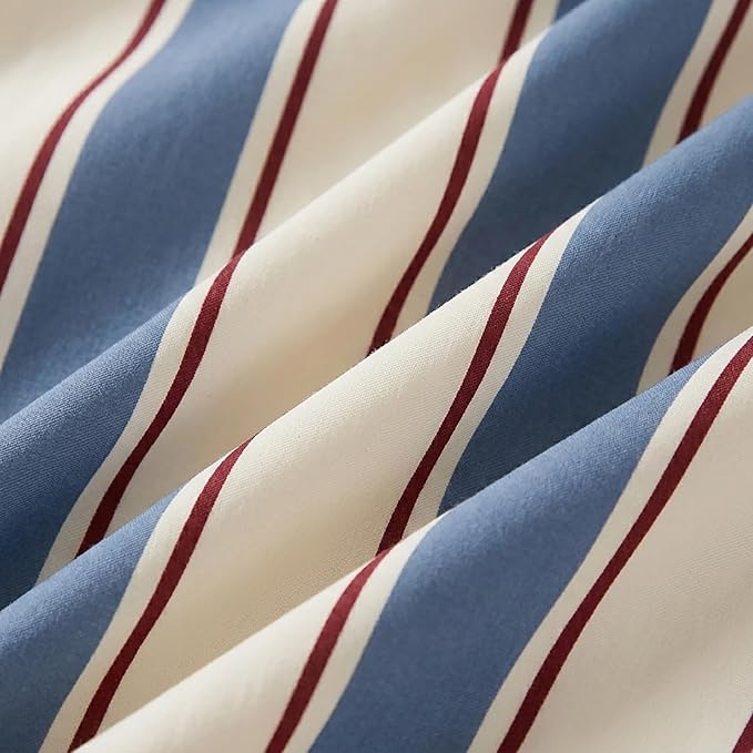 Merryword White and Blue Striped Pillowcases, 100% Cotton Pillow Cases, Standard Size Pillowcases, Luxury Linen Like Pillowcase, Soft Breathable Stripe Pillow Covers, Set of 2