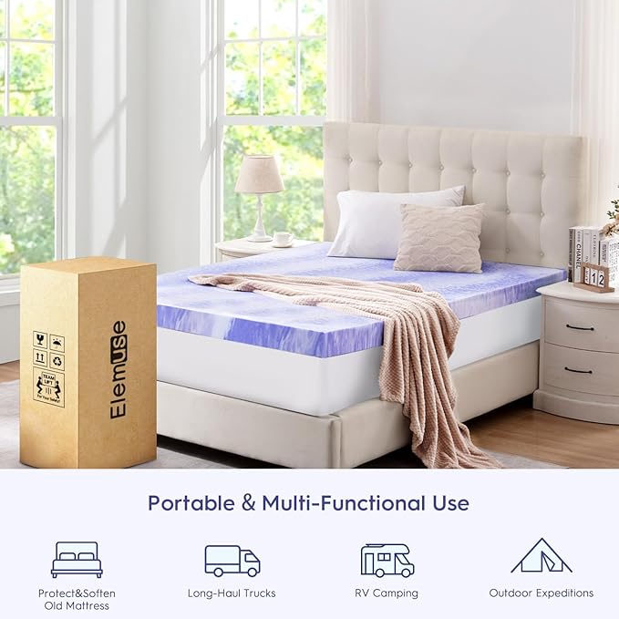 ELEMUSE 3 Inch Ventilated Design Memory Foam King Size Mattress Topper,Cooling Gel Infused Swirl Foam Pad for Pressure Relief Back Pain,Bed Topper for Body Support, CertiPUR-US Certified