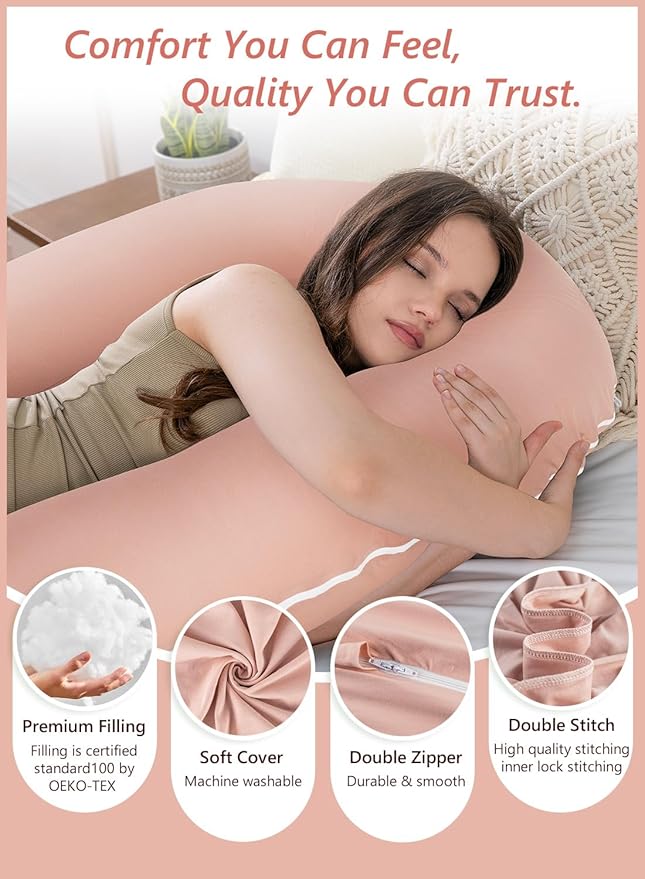 Meiz Question Mark Body Pillow for Adults, Cooling Full Body Support Pillow for Side Sleepers & Back Support, Cotton Long Bolster Pillow with Detachable Heart Cushion for Hugging, Apricot