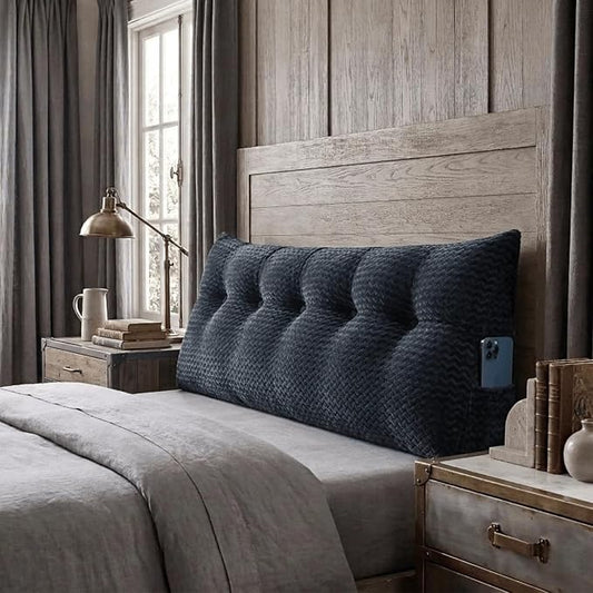 Headboard Pillow Queen Size, Reading Pillow for Bed, Wave Pattern Wedge Pillow, Tufted Backrest Support, Headboard Substitute, Darkgray