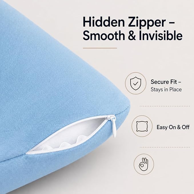EVOLIVE Body Pillow Cover 21"x54", Ultra Soft Microfiber Pillowcase with Hidden Zipper, Breathable, Machine Washable, for Pregnancy & Side Sleepers, Cover Only (21"x54" Body Pillow Cover, Light Blue)