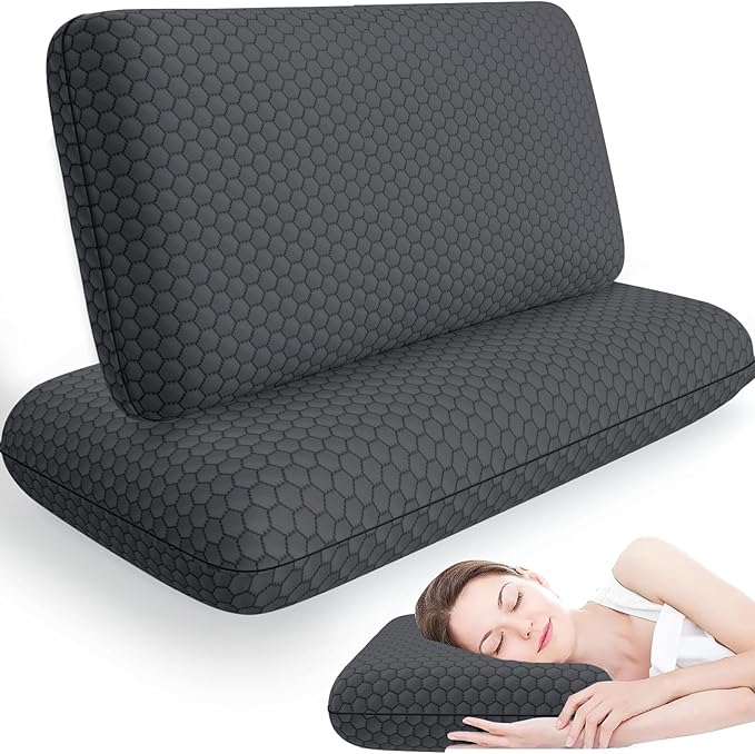 CushyOasis Memory Foam Pillows for Side, Back and Stomach Sleepers, Set of 2, Bed Pillow with Washable Cover and Breathable Mesh, Bed Pillow for Sleeping (Dark Grey，Queen Size)