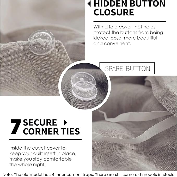 Simple&Opulence 100% Linen Duvet Cover Set 2pcs Basic Style Natural French Washed Flax Solid Color Soft Breathable Farmhouse Bedding with Button Closure - Linen, Twin