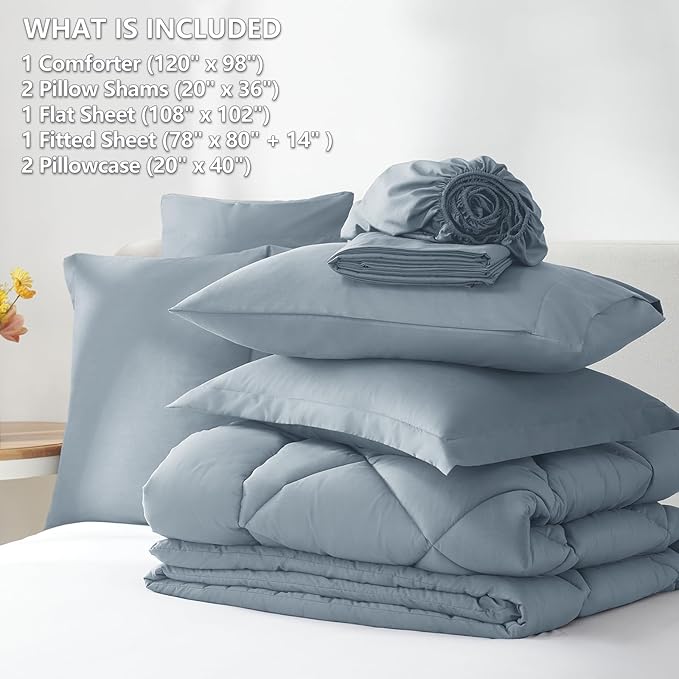 CozyLux Oversized King Comforter Set Dusty Blue, 7 Pieces Bed in a Bag Comforter Set with Sheets, All Season Bedding Set with Down Alternative Comforter, Sheets, Pillowcases & Shams