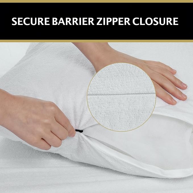 4-Pack MATTSHIELD Max Comfort Pillow Protectors, Standard — Zippered, 100% Waterproof, Organic Cotton Terry Surface, Quiet & Breathable Pillowcase Covers