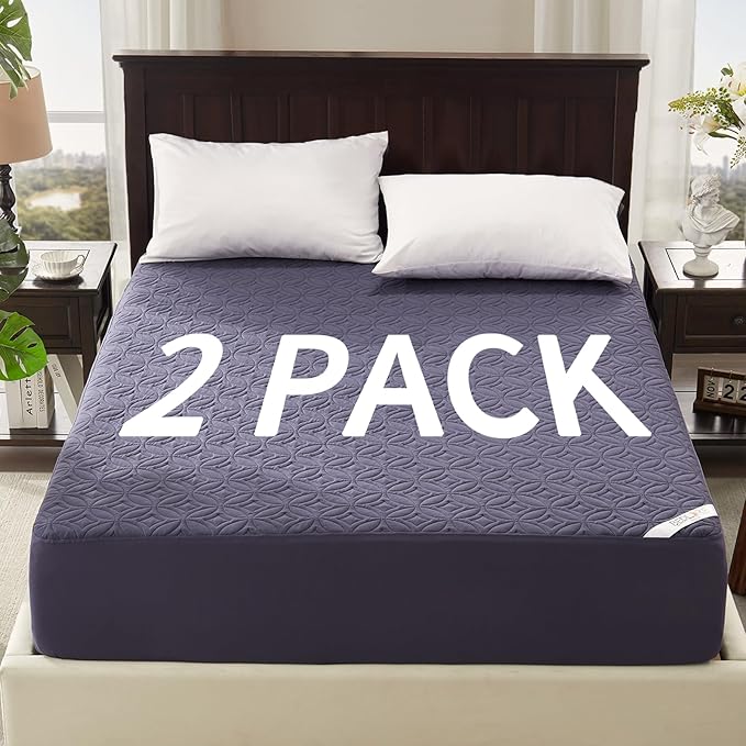 BEDLORE 2 Pack Waterproof Mattress Protector, California King Size Mattress Pad with Deep Pocket 6"-18" Depth, Soft Breathable Bed Mattress Cover for Bedroom, College Dorm (Navy Blue)