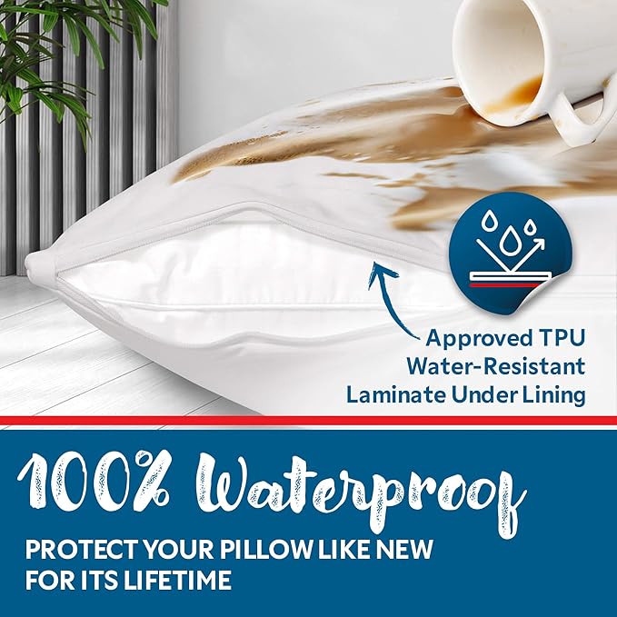 Guardmax Jersey Knitted Pillow Protector with Zipper Queen Size - 2 Pack - 100% Waterproof, Bed Bug Proof, Dust Mite Proof, & Hypoallergenic Pillow Covers - Premium Zippered Pillow Cases. (20 X 30)