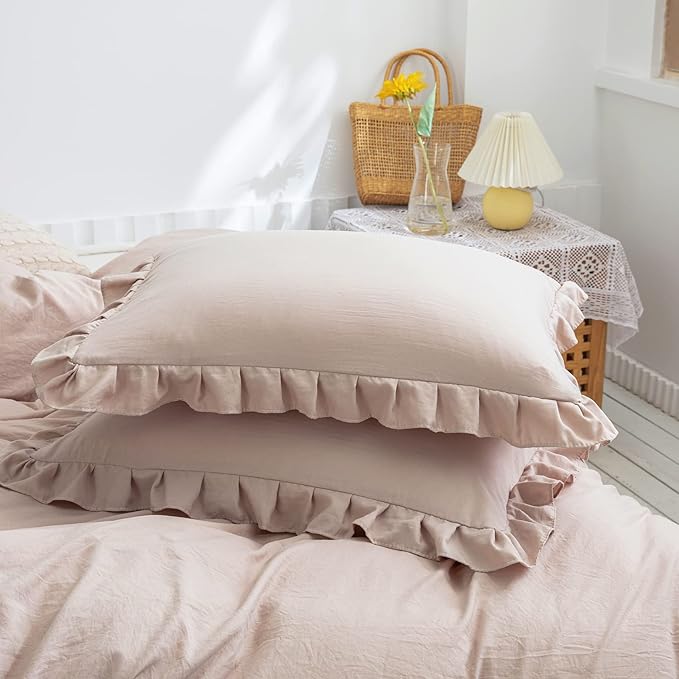 Merryword Taupe Pillow Shams Tan Ruffle Standard Pillowcases 20x26inch Cute Pillowcases Set of 2 Shabby Chic Ruffled Fringe Decor Pillow Cover