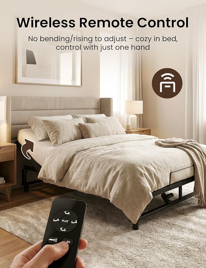 King Size Adjustable Bed Frame with Wireless Remote, Zero Gravity & Head & Foot Incline, Heavy-Duty Steel Frame, Whisper-Quiet Motor, Easy Installation (79" L x 74" W x 12.72" H), Black