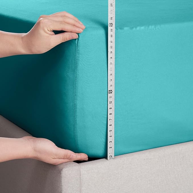 Nestl 2 Pack Teal Fitted Sheet Extra Deep Pocket, Hotel Luxury KingFitted Sheet Only Easily Fits 18 to 24 Inch Mattress, Super Soft, Wrinkle-Free and Breathable with Corner Straps