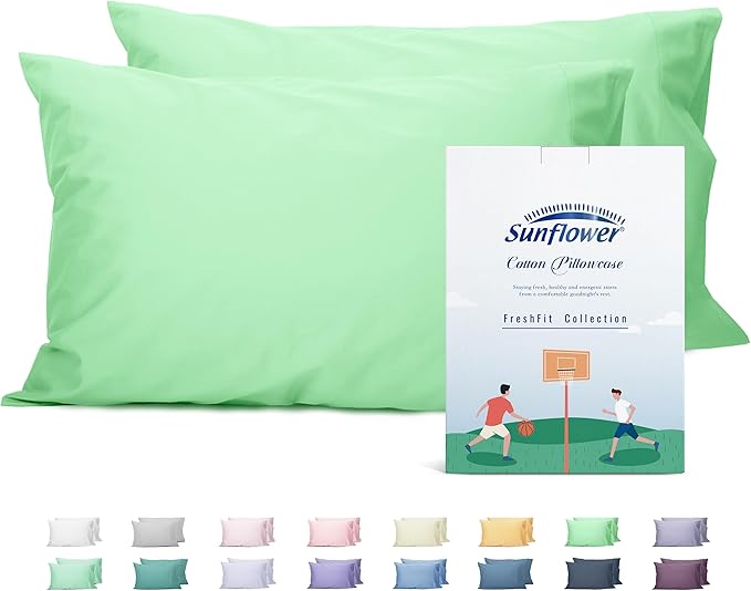 Sunflower King Pillowcases Set of 2, 100% Cotton King Size Pillow Cases 2, 20×40 inches Green Ash, Soft and Breathable