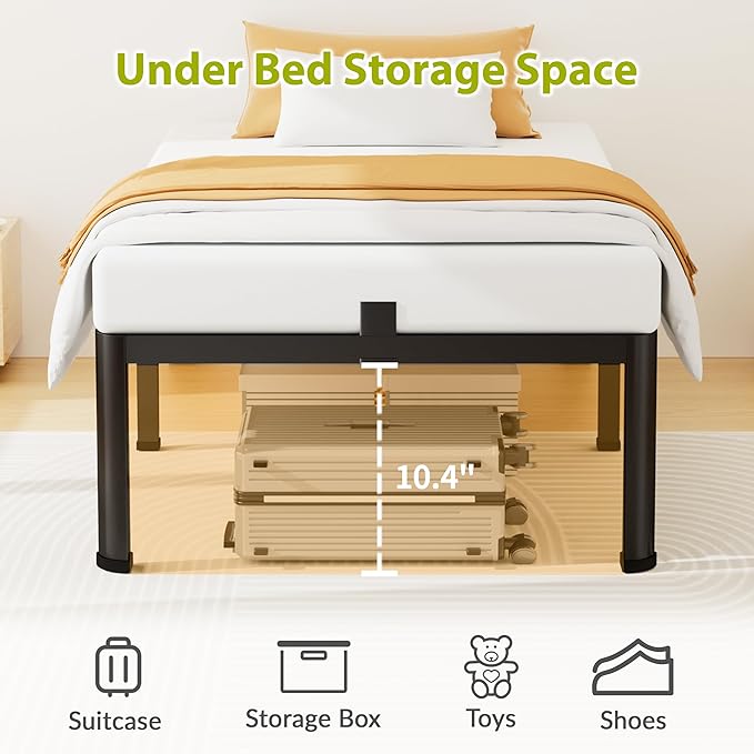 12 Inch Twin Bed Frame, Metal Platform Bed Frame with Round Corner Legs, 3500 lbs Heavy Duty Steel Slats Support, No Box Spring Needed, Noise Free, Easy Assembly, Black