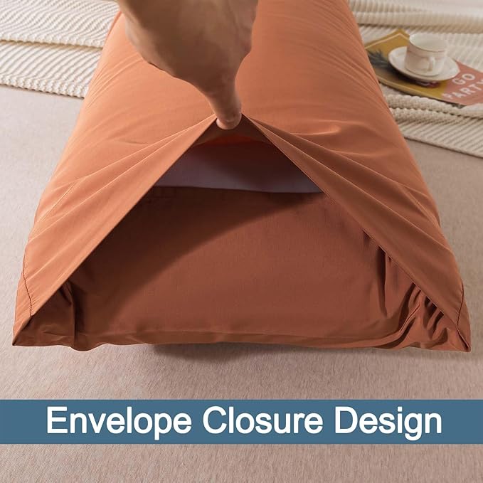 WhatsBedding Body Pillow Cover Cotton Fabric, Long Pillowcase Breathable & Skin-Friendly, Envelope Closure - Rust (20x54 inch)