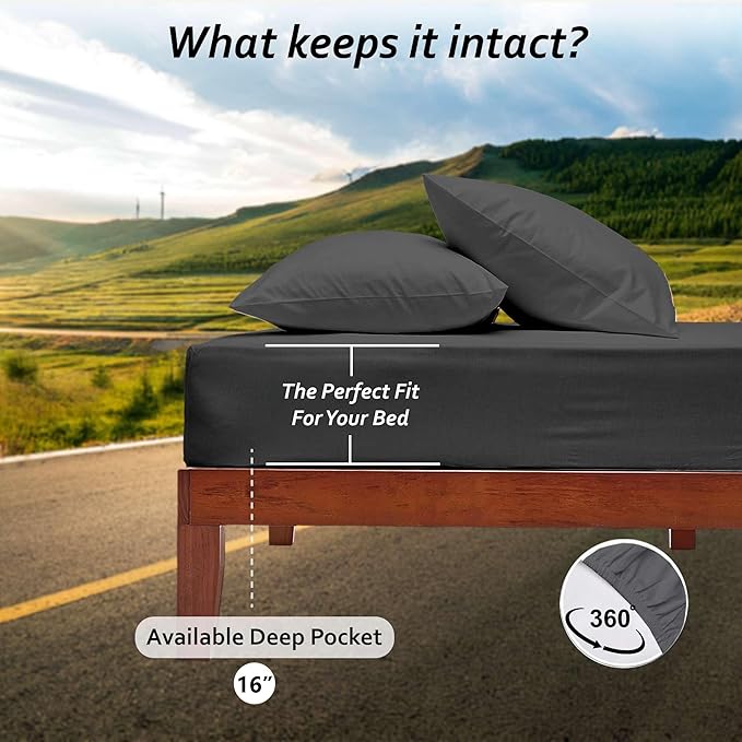 Short Queen RV Camper Sheet Set (60x75) – 100% Egyptian Cotton, Soft & Cooling, 16” Deep Pocket Fitted Sheet, Luxury Hotel Quality Bedding for RVs, Campers & Motorhomes (Dark Grey Solid)
