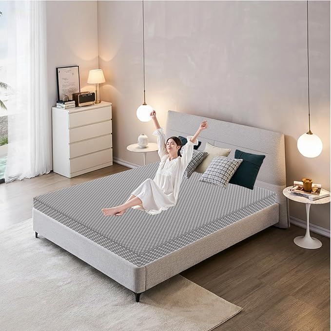 MORANDI Queen Mattress, 3 Inch Memory Foam Queen Bed Mattress in A Box, Pressure Relief with Medium Firm Support, with Zipper Removable Cover,CertiPUR-US Certified(Grey, Queen)