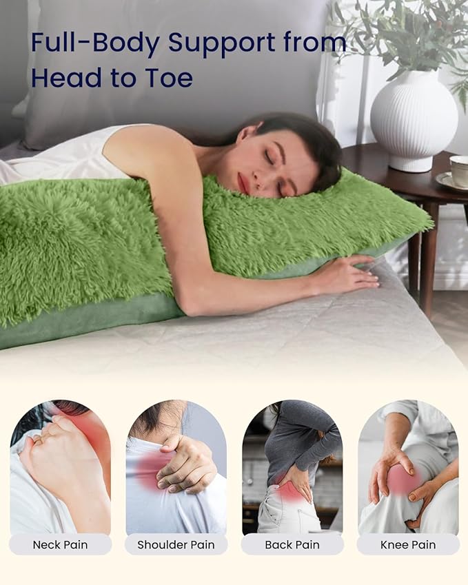 ZonLi Fluffy Body Pillow, Full Body Pillows for Adults, Long Pillow for Sleeping with Removable Cover and Adjustable Filling for Side Sleeper & Pregnancy, Large and Firm, Machine Washable (Sage Green)