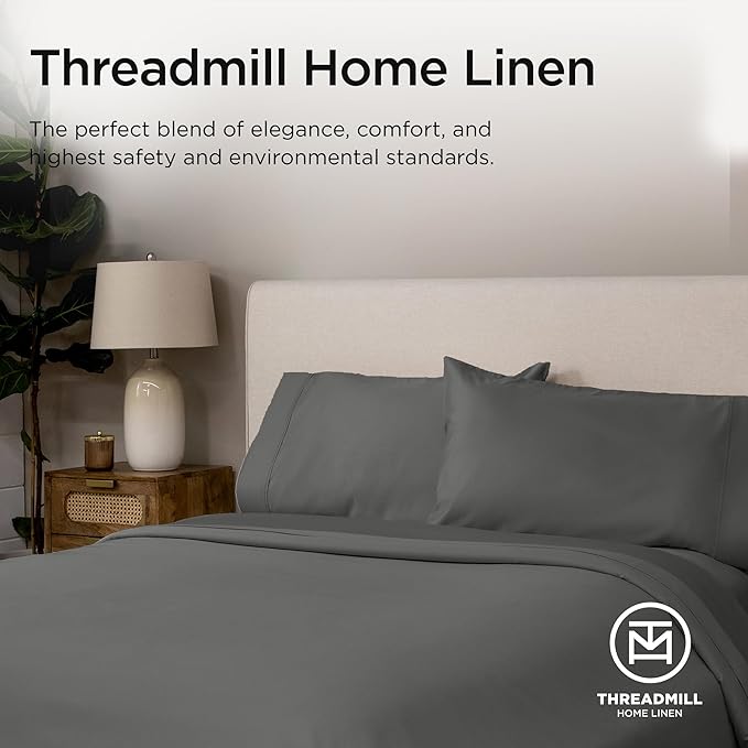 Threadmill King Size Pillow Cases 2 Piece Set | 1200 Thread Count 100% Supima Cotton Pillow Covers, Luxury Smooth Solid Sateen | Dark Grey
