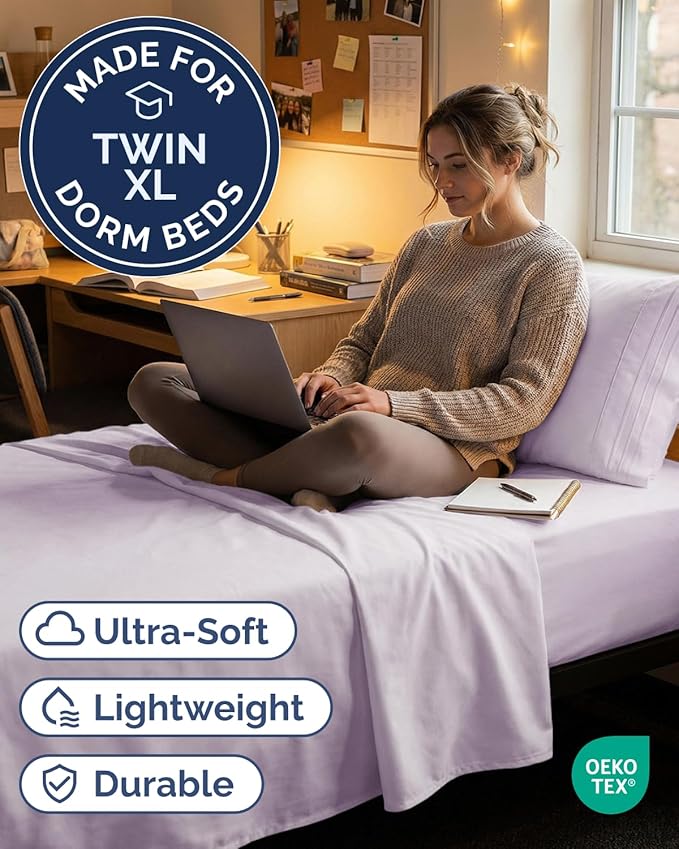 Twin XL Size 3 Piece Sheet Set - Comfy Breathable & Cooling Sheets - Hotel Luxury Bed Sheets for Women & Men - Deep Pockets, Easy-Fit, Soft & Wrinkle Free Sheets - Light Lavender Oeko-Tex Bed Sheets