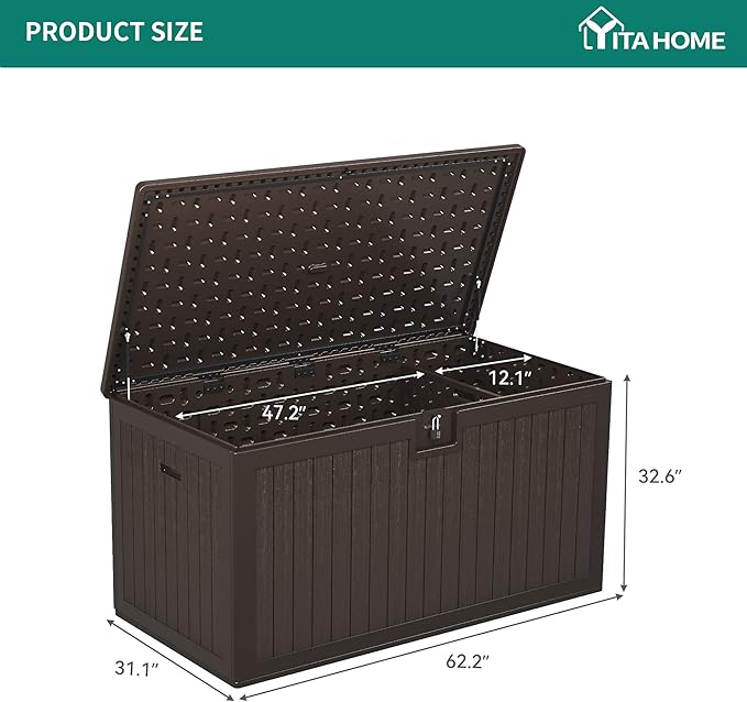 YITAHOME 260 Gallon Large Deck Box with Divider & Side Handles, Outdoor Double-Wall Storage for Patio Furniture Cushions, Garden Pool Accessories, Waterproof & Lockable