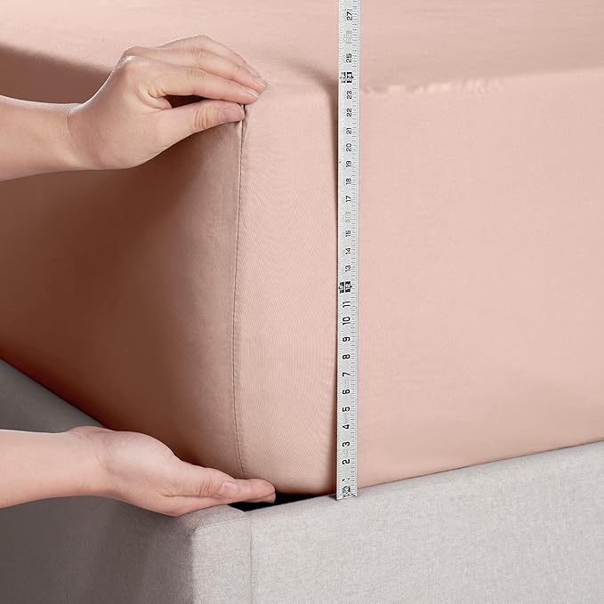 Nestl 4 Pack Blush Pink Fitted Sheet Extra Deep Pocket, Hotel Luxury KingFitted Sheet Only Easily Fits 18 to 24 Inch Mattress, Super Soft, Wrinkle-Free and Breathable with Corner Straps