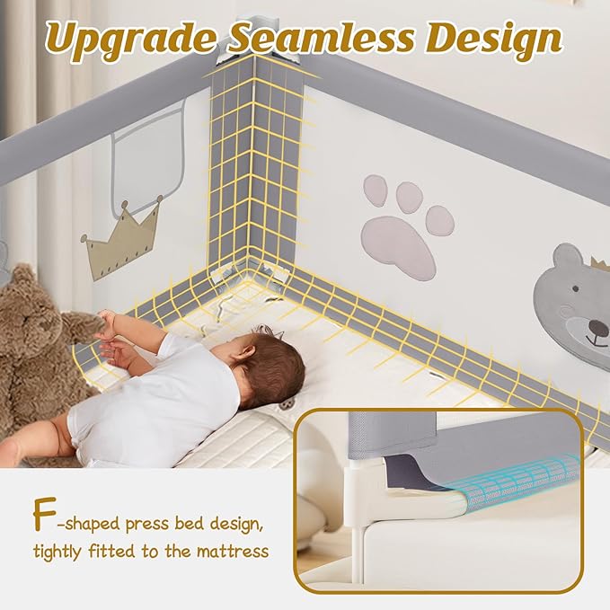 JWPEHOE Height Adjustable Bed Rail for Toddlers, Kids Safety Baby Bed Rail for Twin/Full/King/Queen Size Bed (1 Side, 74.8 Inch)