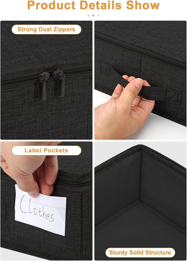 punemi 4.5 Inches Tall Under Bed Storage Containers, Low Profile Underbed Clothes Storage Organizer Bin with Sturdy Side & Bottom, Use as Shallow Dorm Storage Under Bed, Black, 2 Pack